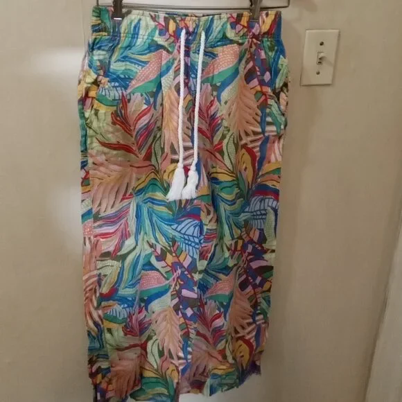 C&C California Linen Pants Sz S Tropical Floral Wide Leg Pull On orange blue - Picture 1 of 4